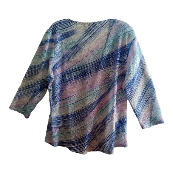 Chico's Open Knit Top Women's Medium Lightweight Medium Blue Pink 3/4 Sleeves - Picture 2 of 8